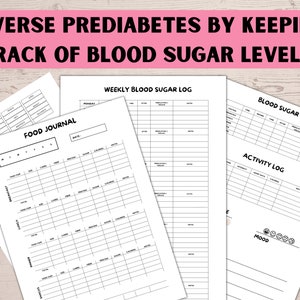 Blood Sugar Log Bundle, Food Log, Activity Log, Daily Goals, Weekly Blood Sugar Tracker, Reverse Prediabetes, Gestational Diabetes, Diabetes