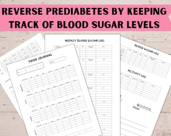 Blood Sugar Log Bundle, Food Log, Activity Log, Daily Goals, Weekly Blood Sugar Tracker, Reverse Prediabetes, Gestational Diabetes, Diabetes