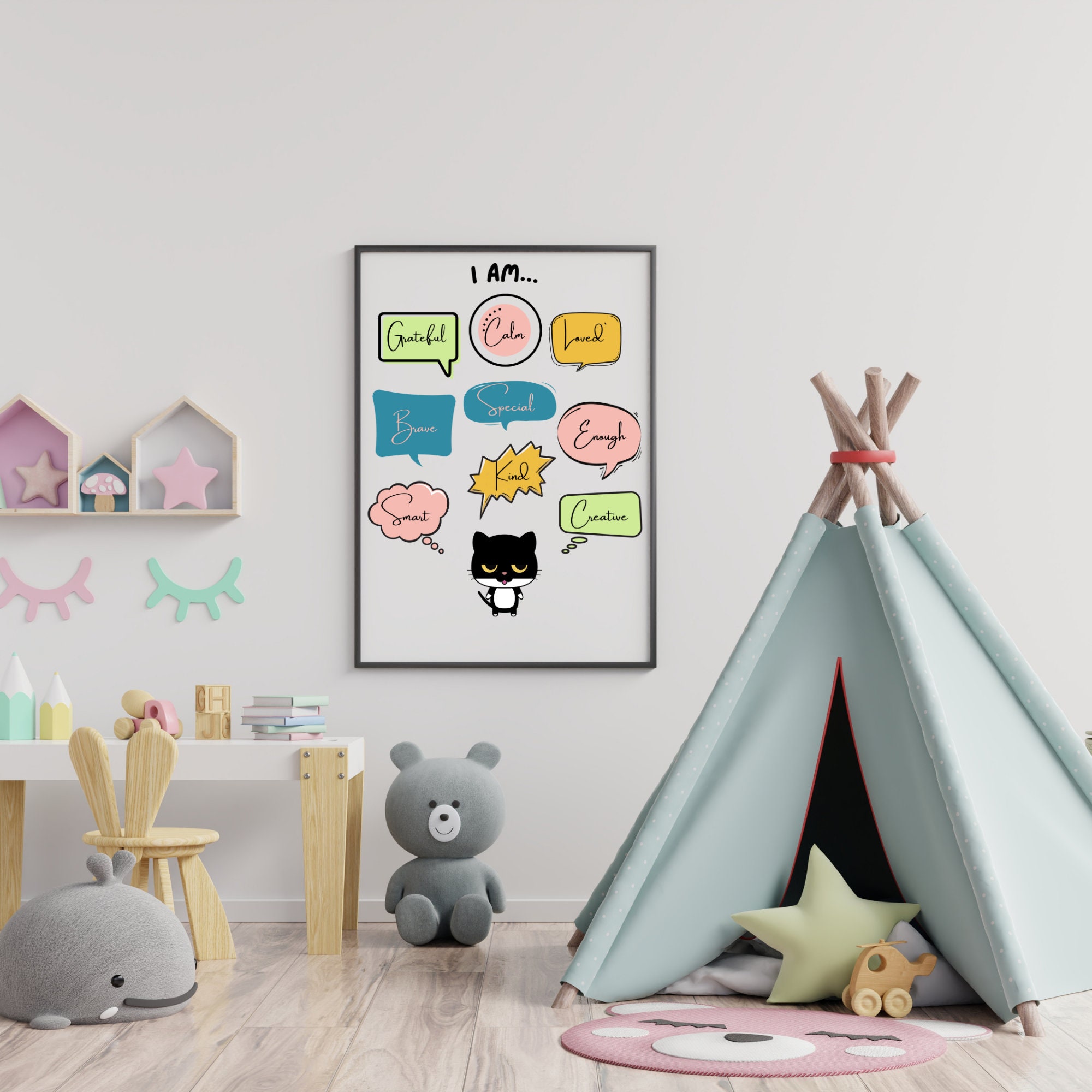 Kids Affirmation Wall Art, Cat Poster Kids Room Art, Kids Room Decor ...