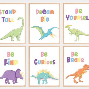 Dinosaur Nursery Decor, Set of 6 Digital Prints, Dinosaur Wall Art For Kids Room, Baby Room Decor, Dinosaur Nursery, Dinosaur Decor