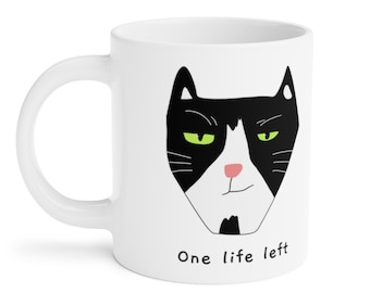 Funny Coffee Mug, Funny Cat Mug, Cat lover Gift, One Life Left, Cat Gifts, Cat Mug Puns, Cat Jokes, Sassy Cat, Cat Meme, Scarry  Cat