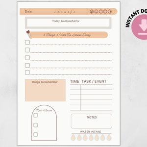 To Do List, Daily Task Checklist, Daily Planner | Productivity Tracker, Planner page, Daily Planner Page, Template, Mood Tracker, Gratitude