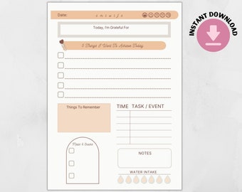 To Do List, Daily Task Checklist, Daily Planner | Productivity Tracker, Planner page, Daily Planner Page, Template, Mood Tracker, Gratitude