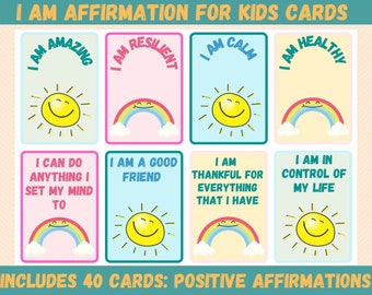 Positive Affirmation Cards for Kids Bundle 3 in 1 /  Affirmations Printable Cards, Kids Affirmations, Positive Growth Mindset, I AM cards