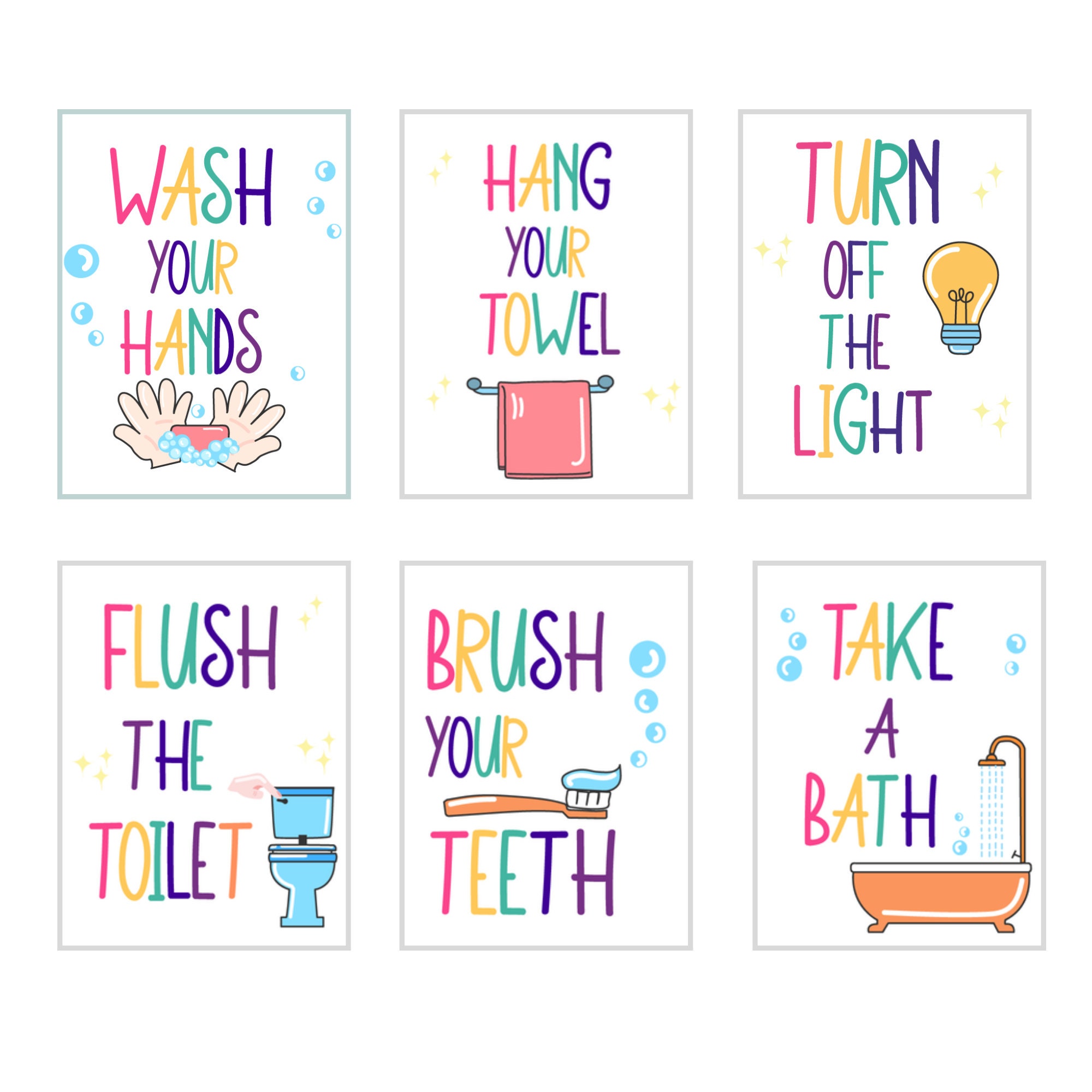 kids-bathroom-printable-wash-your-hands-kid-bathroom-art-children-bathroom-children-bathroom-print-set-of-6-digital-kids-playroom-decor-etsy