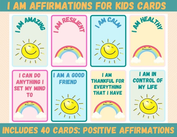 Positive Affirmation Cards For Kids 40 Affirmations Etsy UK