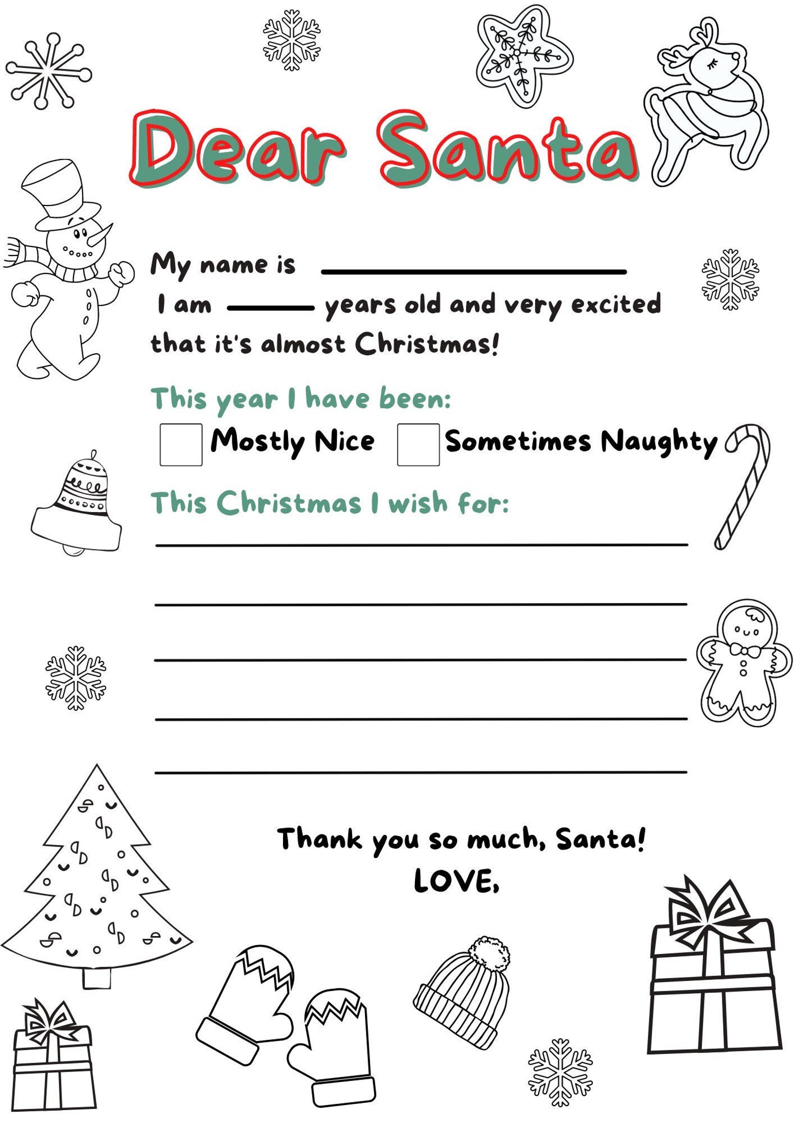 Letter to Santa Coloring Pages Printable Bundle With 27 Etsy Canada