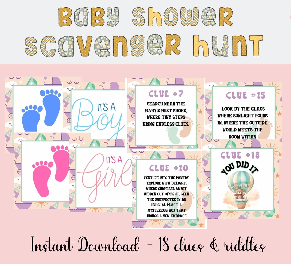 Gender Reveal Scavenger Hunt, Gender Reveal Game, Baby Shower Games ...