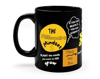 Millionär Becher, Millionär Mindset Becher, Geld Affirmationen, Gesetz der Anziehung, Morgen Mindset, Erfolgs Mindset, schwarze Kaffeetasse
