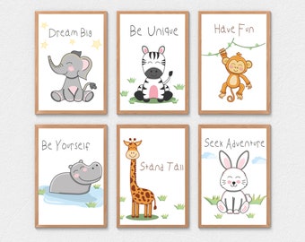 Modern Nursery Print Bundle, Safari Baby Animal Prints, Safari Nursery Decor, Nursery Safari Decor, Nursery Prints Animals, Playroom Decor