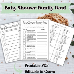 Baby family feud, EDITABLE Baby Shower Game, Family feud baby shower, Printable games, Baby Party Games, Baby Games, Baby Trivia