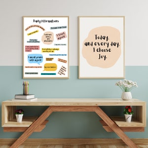Daily Affirmations Poster Printable, Motivational Poster Growth Mindset , Home Office Decor Yoga Studio , Boho, Minimalistic, Positive Quote