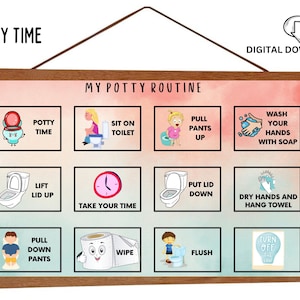 Tabla para ir al baño, Tabla de rutina del baño, Entrenamiento de hábitos imprimible, Responsabilidades diarias de los niños, Póster para ir al baño, Hora de ir al baño, Entrenamiento para ir al baño