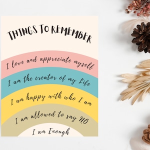 Self Care Poster, Things To Remember, Counselling Art Decor, Affirmations Printable Wall Art , Notes to Self, Therapy Decor, Digital Print