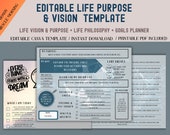 Editable Life Planner Vision Template, Life Purpose Chart, Life Vision Worksheet, Self care planner, Bonus Miracle Mornings Printable
