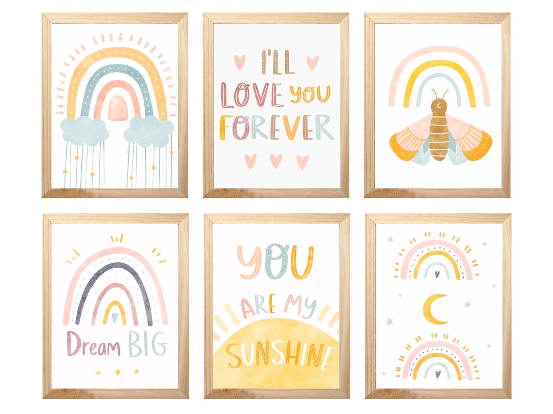 Boho Nursery Decor Neutral, Watercolor Sunshine and Rainbow Print ...