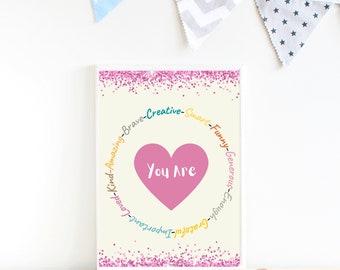 Affirmations for Kids Poster, Heart  Print Art, Homeschool Decor, Preschool Poster, PRINTABLE Wall Art, Nursey Prints, Kids Room Picture