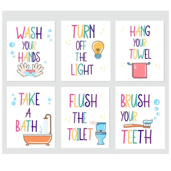 Bathroom Kids Wall Art Prints Set of 6 digital Wall Art - Etsy