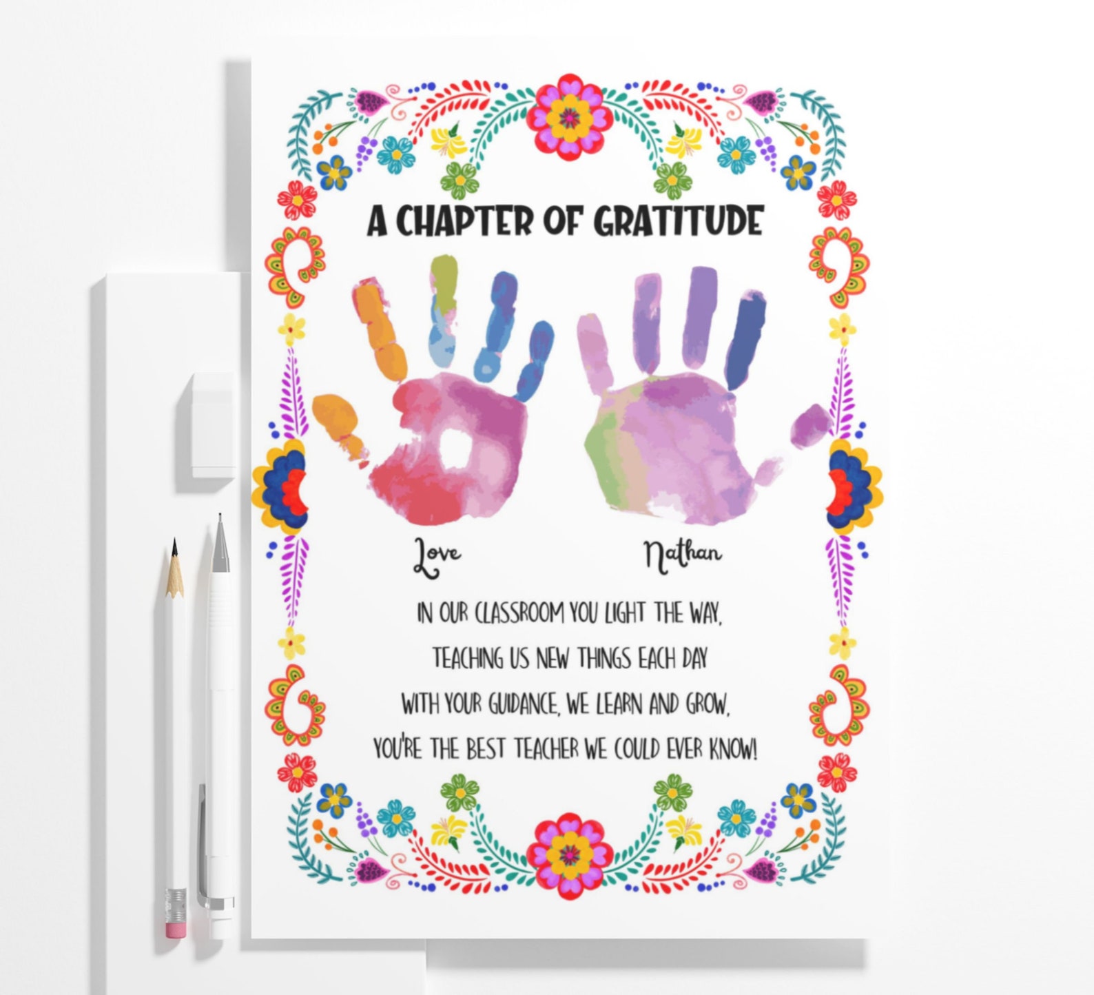 Teacher Appreciation Gift Handprint, Teacher Card Printable, Teacher ...