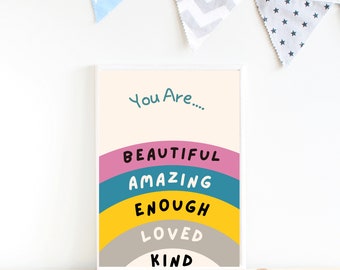 Affirmations Printable Wall Art Kids, Classroom Decor, Toddler Print Homeschool Decor,  Preschool Poster Digital Download, Nursey Prints