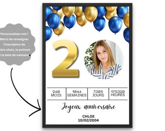 Retour en 2004 format numérique ou grande affiche A3 sans cadre personnalisée photo texte cadeau Carte anniversaire mariage noel 20 ans