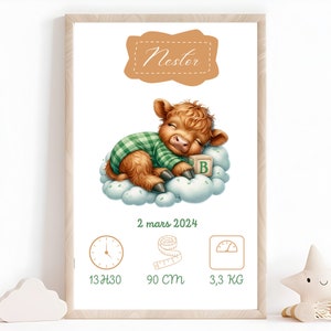 Póster de pared para habitación de niños, decoración de bebé, póster de nacimiento de bebé, nombre de familia personalizado, fecha, peso, altura y hora