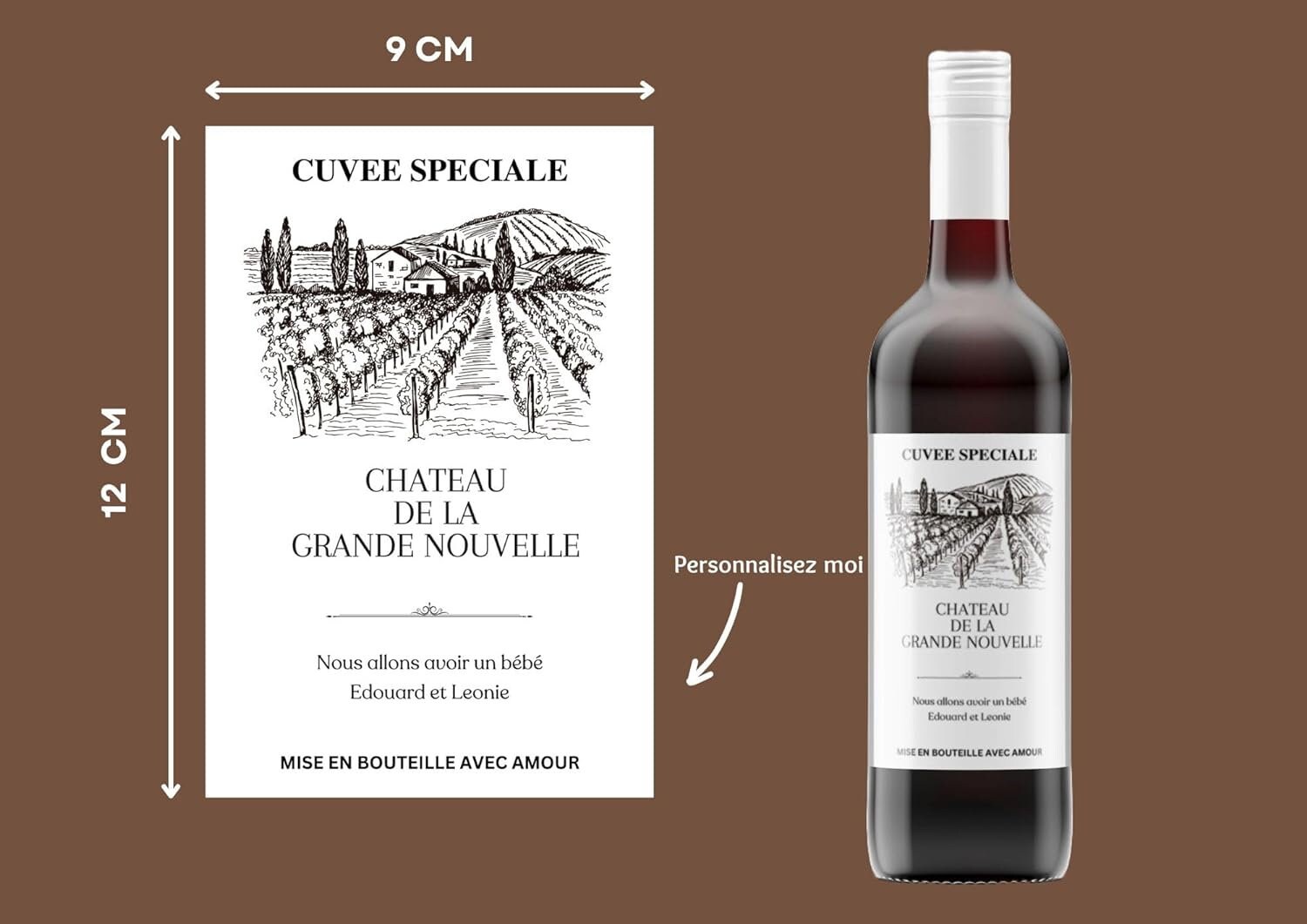Etiquette Autocollantes Bouteille de Vin Personnalisée Annonce de