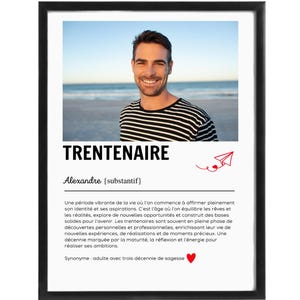 Affiche Définition "Trentenaire" Personnalisable – Avec Photo ou Texte (Prénom/Inscription) | Format Numérique ou Physique (A4/A3)