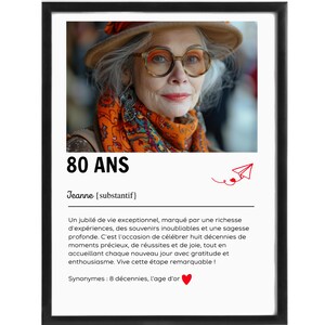 Affiche Définition "80 Ans" Personnalisable – Avec Photo ou Texte (Prénom/Inscription) | Format Numérique ou Physique (A4/A3)
