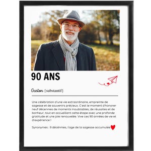 Affiche Définition "90 Ans" Personnalisable – Avec Photo ou Texte (Prénom/Inscription) | Format Numérique ou Physique (A4/A3)