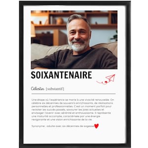 Personalizowany plakat z definicją „Sixtith Anniversary” – ze zdjęciem lub tekstem (imię/napis) | Format cyfrowy lub fizyczny (A4/A3)