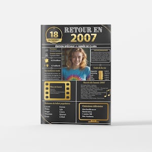 Libro degli ospiti personalizzato per il 18° compleanno - Ritorno al 2007 - Poster ricordo dell'anno di nascita - 18° compleanno - 100 pagine bianche