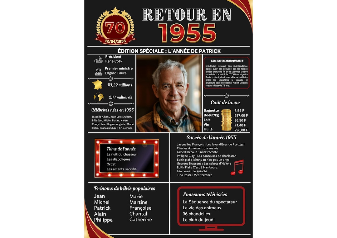 Médaille 70e Anniversaire 1955 - Cadeau Original Meilleur Millésime, Métal Doré Avec Cordon