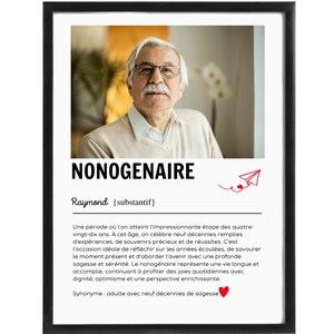 Affiche Définition "Nonagénaire" Personnalisable – Avec Photo ou Texte (Prénom/Inscription) | Format Numérique ou Physique (A4/A3)