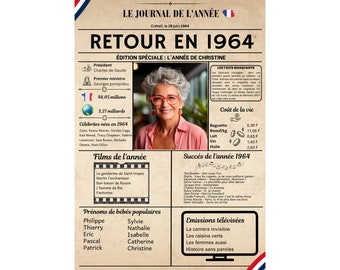 Retour en 1964 format numérique ou grande affiche A3 sans cadre personnalisée photo texte cadeau Carte anniversaire mariage noel 59 ans