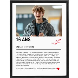 Personalizowany plakat z definicją „16 lat” – ze zdjęciem lub tekstem (imię/napis) | Format cyfrowy lub fizyczny (A4/A3)