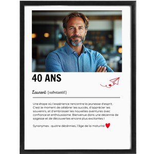 Personalizowany plakat z definicją „40 lat” – ze zdjęciem lub tekstem (imię/napis) | Format cyfrowy lub fizyczny (A4/A3)