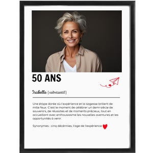 Afiche personalizable con la definición de “50 años”: con foto o texto (nombre/inscripción) | Formato digital o físico (A4/A3)