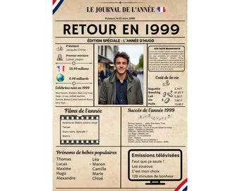 Retour en 1999 format numérique ou grande affiche A3 sans cadre personnalisée photo texte cadeau Carte anniversaire mariage noel 25 ans