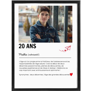 Aanpasbare “20 Jaar” Definitie Poster – Met Foto of Tekst (Voornaam/Opschrift) | Digitaal of fysiek formaat (A4/A3)