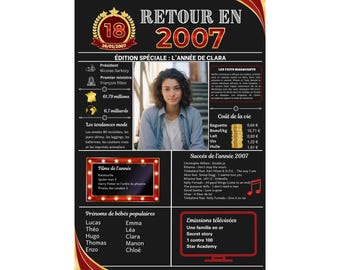 Personalizowany plakat urodzinowy z 2007 roku dostępny na lata 1924-2014 Format cyfrowy lub fizyczny A4 lub A3 Pomysł na prezent dla 18-latka