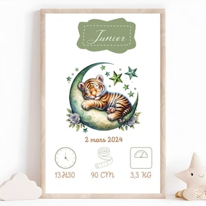 Póster de pared para habitación de niños, decoración de bebé, póster de nacimiento de bebé, nombre de familia personalizado, fecha, peso, altura y hora