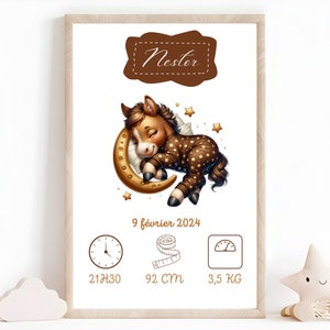 Póster de pared para habitación de niños, decoración de bebé, póster de nacimiento de bebé, nombre de familia personalizado, fecha, peso, altura y hora
