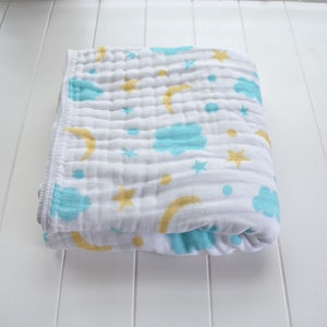 Baby Muslin Blanket, Clouds Baby Blanket, Large Baby Blanket, Soft Toddler Blanket, Gift for New Parents, Babyshower Present.