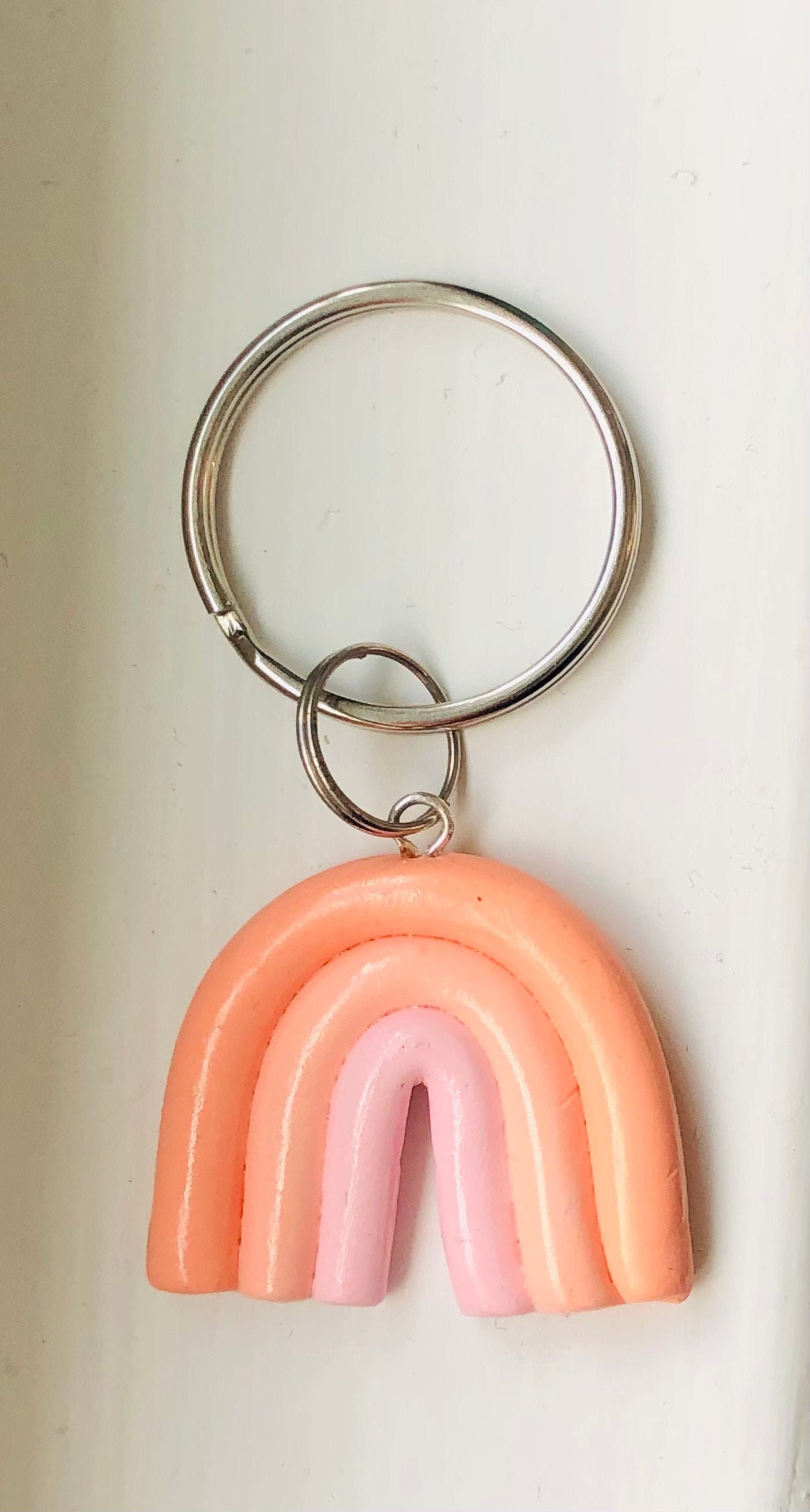Minimalist Pink Rainbow Keychain Polymer Clay Etsy