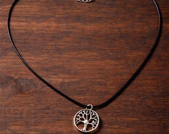 Silver Tree of Life Pendant Necklace | Minimalist Spiritual Charm, Black Cord