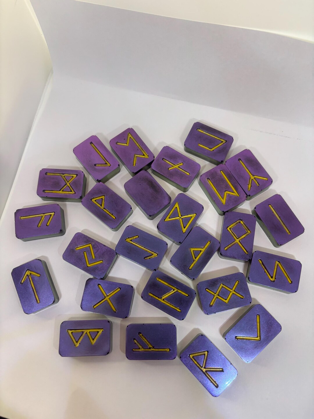 Runic Tile Set Iridescent Resin Rune Stone Set | Norse Runes Divination Set ...