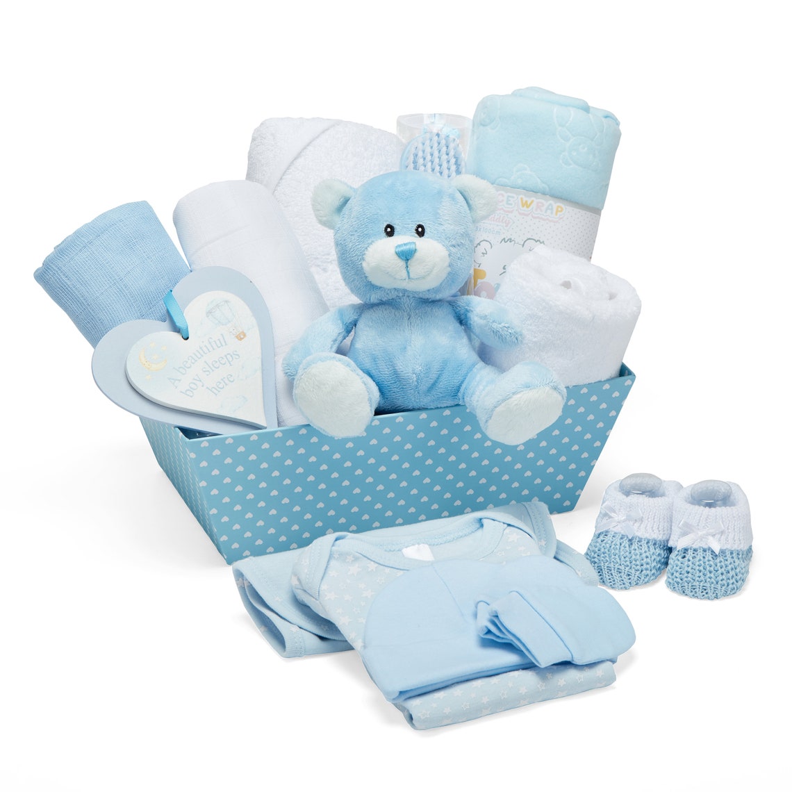 Baby Boy Blue Gift Hamper With Fleece Wrap Hooded Towel Etsy UK