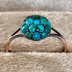 Antique Turquoise Cluster 9K Gold Ring