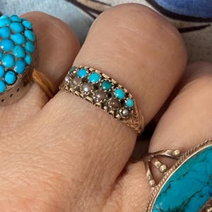 Antique (1882) Victorian Turquoise and Pearl 9K Gold Ring